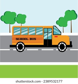 Autobús escolar amarillo. Bienvenido de vuelta a la escuela. Concepto de educación. Ilustración vectorial.