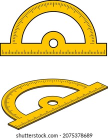 Yellow school flat and isometric protractors, vector illustration