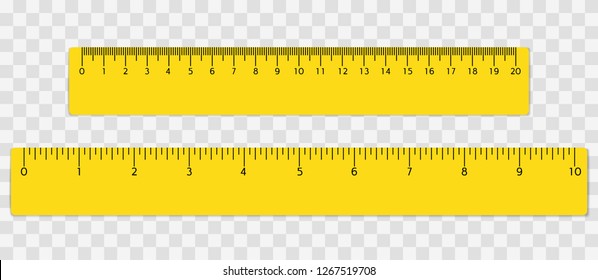 Yellow school ruler with centimeters and inches scale. Vector illustration.