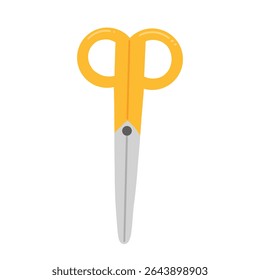 Yellow scissors in a cartoon flat style isolated on a white background. Vector illustration.