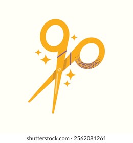 Yellow scissors with decorative sparkles. Flat illustration of manicure or beauty scissors isolated on white background. Grooming tool concept for design and print