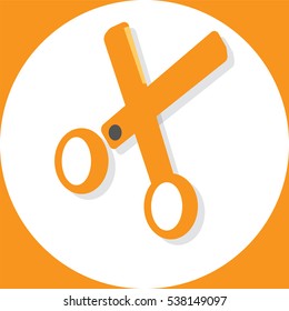 yellow scissors icon in flat style with shadow, isolated vector illustration on yellow transparent background

