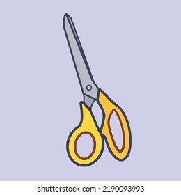 Yellow scissors vector illustration with cartoon clean flat art style outline and color