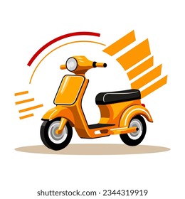 Yellow scooter isolated on white background. Food delivery. Cartoon style. Vector illustration.