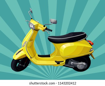 Yellow scooter motorbike. Realistic vector illustration.