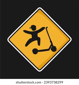 yellow scooter road sign with black background 