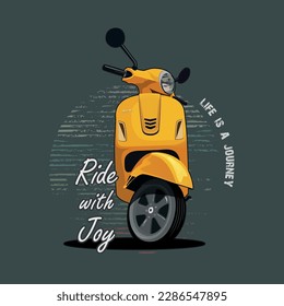 Ilustración de vectores de escopeta amarilla diseñada para camisetas, también para otras prendas de vestir, ropa y cualquier otro producto imprimible
Bag, Cap, Poster, etc. Scooty, Ilustración en bicicleta con tipografía.