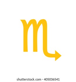Yellow Scorpio zodiac sign. Astrology symbol vector illustration