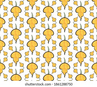 Yellow scorpion chilies background pattern. Hot peppers 