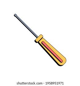Yellow screwdriver. Building tool. Construction equipment. Vector illustration in flat style on white isolated background. Icon.