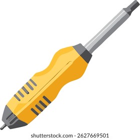 Yellow screwdriver with a gray shaft, isolated on white. Tool for repair, construction, and DIY projects. Simple, clean illustration. with intricate details and high visual appeal.