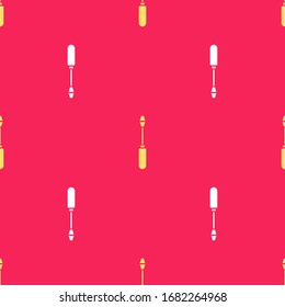 Yellow Screwdriver icon isolated seamless pattern on red background. Service tool symbol.  Vector Illustration
