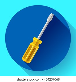 Yellow screwdriver icon - repair and service symbol. Flat design style.