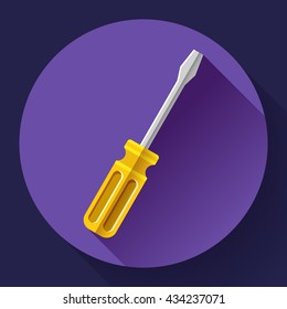 Yellow screwdriver icon - repair and service symbol. Flat design style.