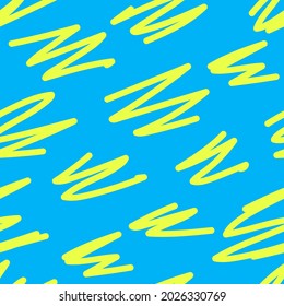 Yellow scribbles on a blue background.Vector pattern for textiles, fabric, packaging paper, background, wallpaper.