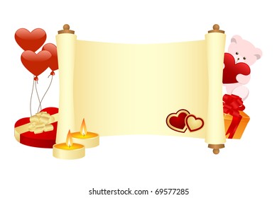 Yellow scroll with gifts. Isolated on a white. Vector illustrated.
