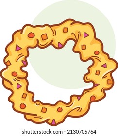 Yellow Scrunchie Vector Illustration. Girl Hair tie fabric material Accessories with primary shape pattern decoration. Vector illustration with cartoon outline simple minimalist art style.