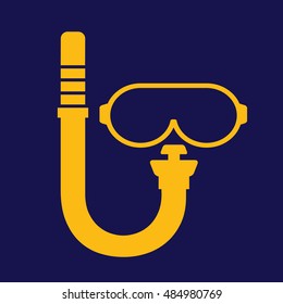 Yellow scuba diving mask icon vector illustration. Blue background