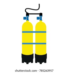 Yellow scuba diving tank icon. Vector illustration diving equipment oxygen tank for extreme diving. Air tank