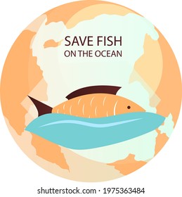 Yellow sea fish on background of planet. Eco friendly nature conservation, ocean protection. Representative of water area of Earth, sea creature swimming in ocean. Save fish in ocean concept