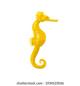 Yellow Sea Horse Isolated On White Background. Vector Illustration Of Aquatic Animals.