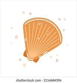 Yellow sea shell, scallop. Vector flat illustration