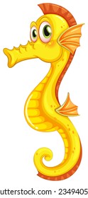 A yellow seahorse on a white background 