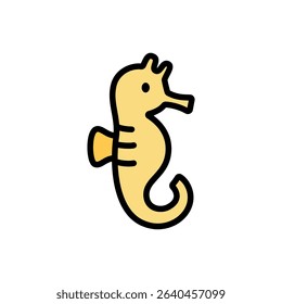 A yellow seahorse with outlined features, perfect for marine content, educational projects, aquarium graphics, and children's sea books.