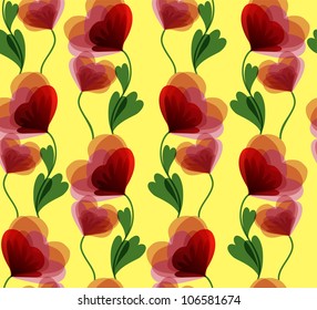 yellow seamless background with beautiful red flowers
