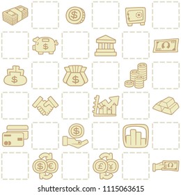 Yellow seamless background of finance pattern theme. Freehand drawing in cute style. Vector illustration.