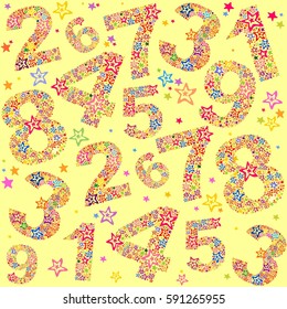Yellow Seamless background with multicolor numbers. Vector Illustration