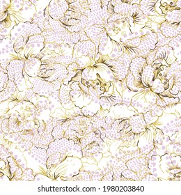 yellow Seamless Background with Spring and Summer Flowers, Vector illustration on geometric Polka Dot pink Background.