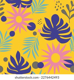 Yellow Seamless Classic Organic Shape Pattern. White Seamless Summer Bloom Leaves, Seamless Vector. Orange Repetitive Contemporary Beach Watercolor Wallpaper. 
