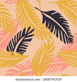 Yellow Seamless Color Beach Ornament Print. Vivid Repetitive Fashion Fresh Surface, Seamless Backdrop. White Endless Summer Plant Artwork Pattern. 