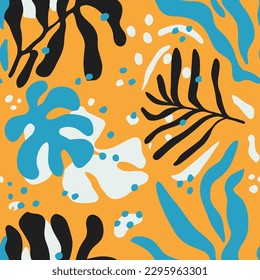 Yellow Seamless Color Simple Decor Design. White Endless Fashion Fresh Illustration, Seamless Pattern. Purple Seamless Nature Tropic Shape Art. 