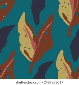 Yellow Seamless Color Tree Ornament Vector. Purple Repetitive Classic Tropic Paint, Seamless Design. Vivid Seamless Fashion Beauty Invitation Pattern. 