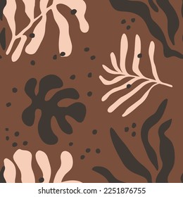 Yellow Seamless Contemporary Beauty Leaves Pattern. Green Continuous Doodle Plant Surface, Seamless Wallpaper. Bright Repeated Elegant Foliage Fabrics Texture. 