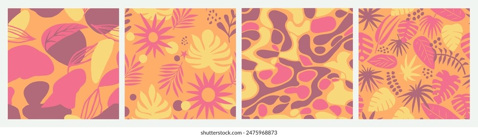 Yellow Seamless Contemporary Bloom Leaves Wallpaper. Vivid Endless Classic Retro Element, Seamless Texture. Light Repeated Abstract Blossom Artwork Vector. 