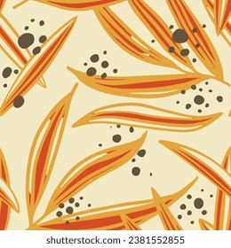 Yellow Seamless Contemporary Flora Template Print. Green Repetitive Color Vintage Lines, Seamless Design. Dark Seamless Decoration Plant Surface Pattern. 