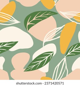 Yellow Seamless Creative Artistic Element Texture. Pastel Seamless Summer Spring Leaves, Seamless Pattern. Vibrant Continuous Classic Jungle Fabrics Background. 