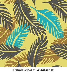 Yellow Seamless Creative Foliage Artwork Texture. Black Seamless Contemporary Spring Scribble, Seamless Vector. Hippie Endless Color Beautiful Surface Design. 