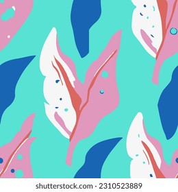 Yellow Seamless Creative Jungle Watercolor Background. Pink Repetitive Fashion Graphic Paint, Seamless Design. Orange Endless Contemporary Fresh Textile Vector. 