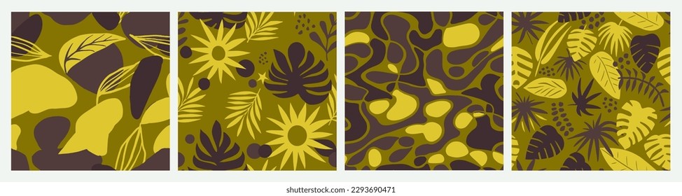 Papel de tapiz de tela trópica creativo amarillo impecable. Naturaleza Púrpura Sin Marea Líneas Modernas, Patrón Sin Marea. Diseño de Crítica Continua y Viva. 
