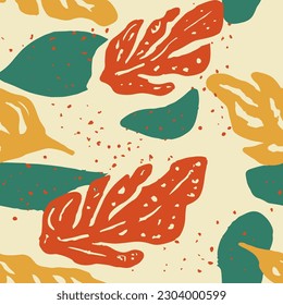 Yellow Seamless Doodle Beautiful Surface Wallpaper. Vibrant Endless Decoration Organic Shape, Seamless Pattern. Colorful Repeated Creative Tropic Style Print. 