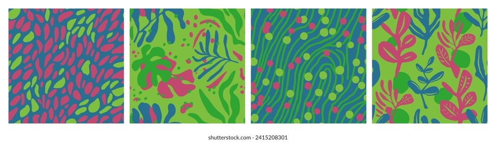 Yellow Seamless Doodle Decorative Illustration Design. Orange Seamless Color Natural Scribble, Seamless Wallpaper. Hippie Repetitive Abstract Garden Shape Set. 