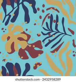 Patrón de ilustración de Flora de garabato sin costuras amarillas. Elemento De Follaje Elegante Sin Costuras Oscuro, Arte Sin Costuras. Fondo De Pantalla De Tejido Tropic De Color Repetitivo Vívido. 