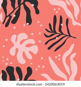 Yellow Seamless Doodle Modern Template Wallpaper. Vibrant Repeated Summer Artistic Artwork, Seamless Vector. Dark Repetitive Abstract Foliage Shape Background. 