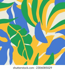 Yellow Seamless Doodle Natural Template Vector. Vibrant Repeated Elegant Vintage Style, Seamless Print. Green Repetitive Decoration Plant Lines Backdrop. 