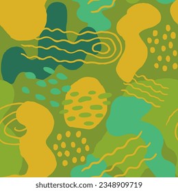 Yellow Seamless Doodle Simple Illustration Art. Vibrant Repeated Brushed Artistic Lines, Seamless Print. White Repetitive Fashion Graphic Ornament Wallpaper
