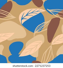 Yellow Seamless Doodle Trendy Illustration Wallpaper. Orange Endless Color Beautiful Template, Seamless Pattern. Vivid Continuous Nature Tree Paint Vector. 